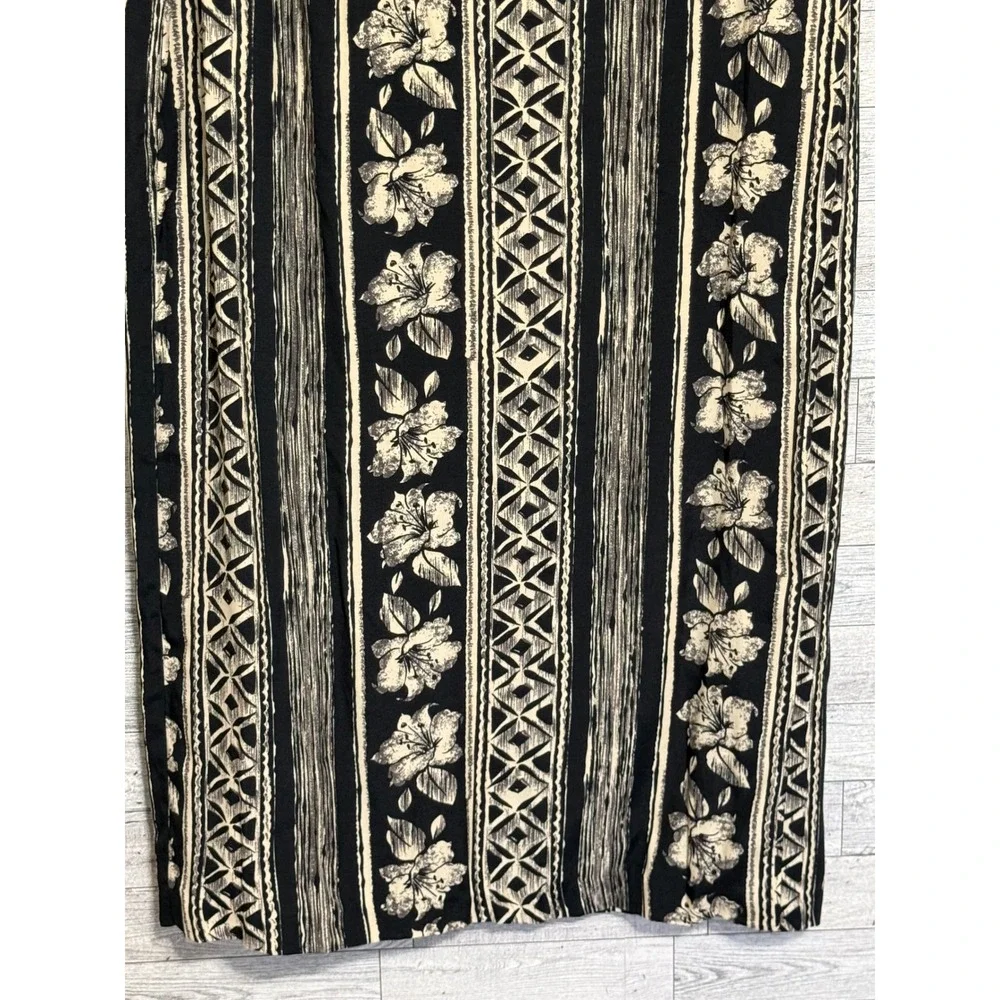 Abria Vintage Floral Geometric Striped Midi Skirt Black Cream Made in Canada 16